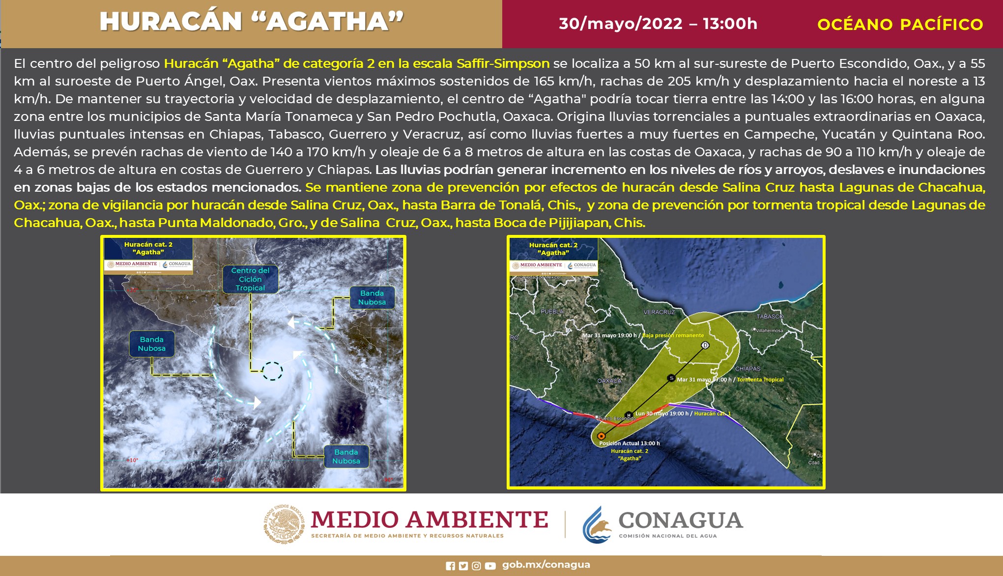 Prevén lluvias y rachas de viento en Puebla por Huracán “Agatha”