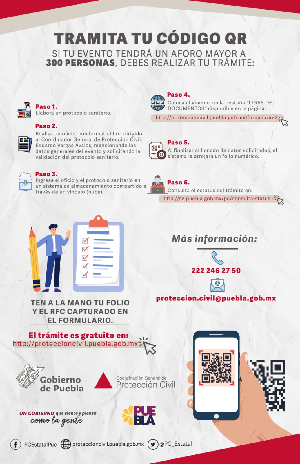 Habilita gobierno de Puebla Código QR sanitario, para eventos masivos