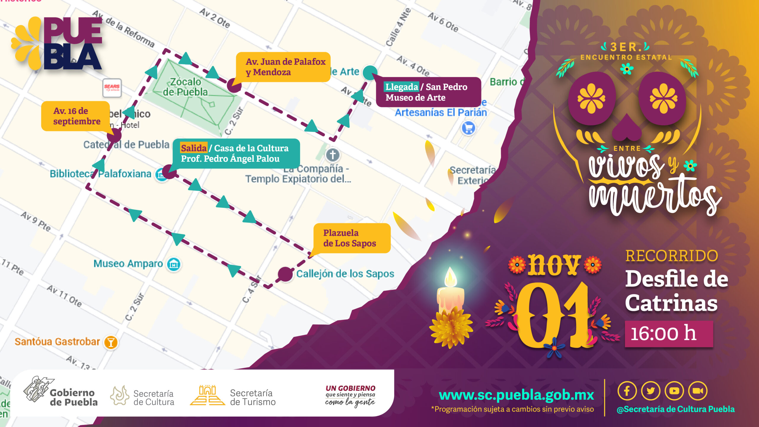 Realizará Cultura “Desfile de Catrinas” en Centro Histórico de Puebla