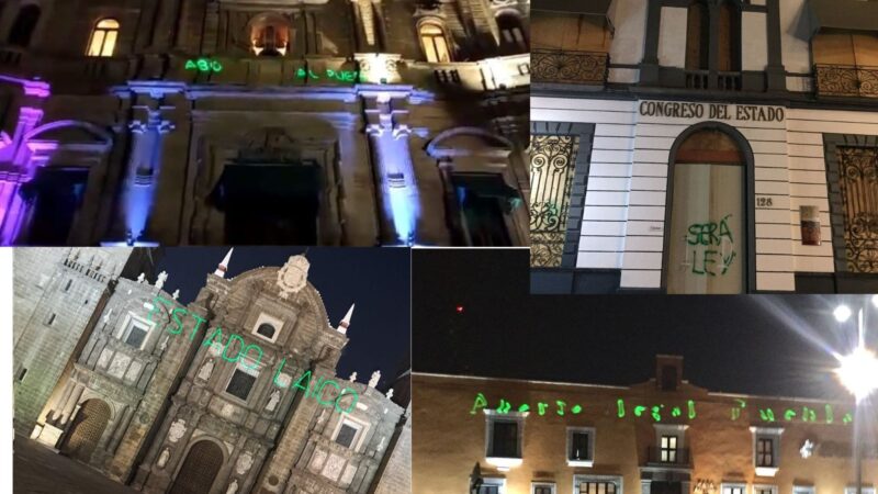 Feministas protestan con proyecciones láser sobre edificios de gobierno e iglesia exigen despenalizar el aborto