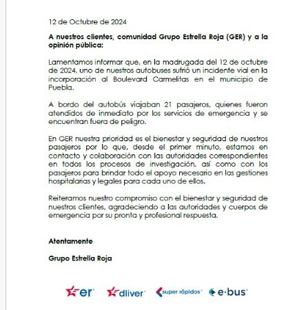 Grupo Estrella Roja lamenta el accidente donde viajaban 21 pasajeros