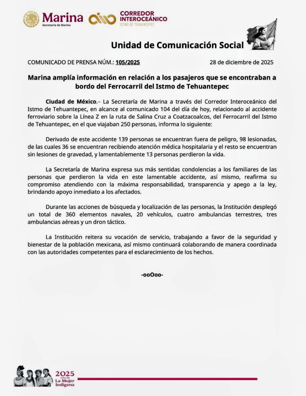 Tras el accidente del Tren Interoceánico se reportan 13 personas fallecidas