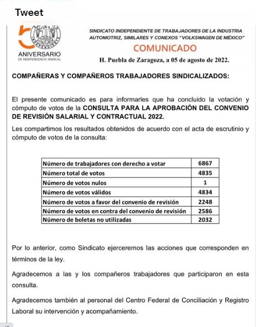  RESULTADO-DE-LA-CONSULTA-EN-VW  El Sitiavw había aceptado un aumento del 9 por ciento directo al salario y el 2 por ciento en prestaciones para sus trabajadores, lo que da un global del 11 por ciento