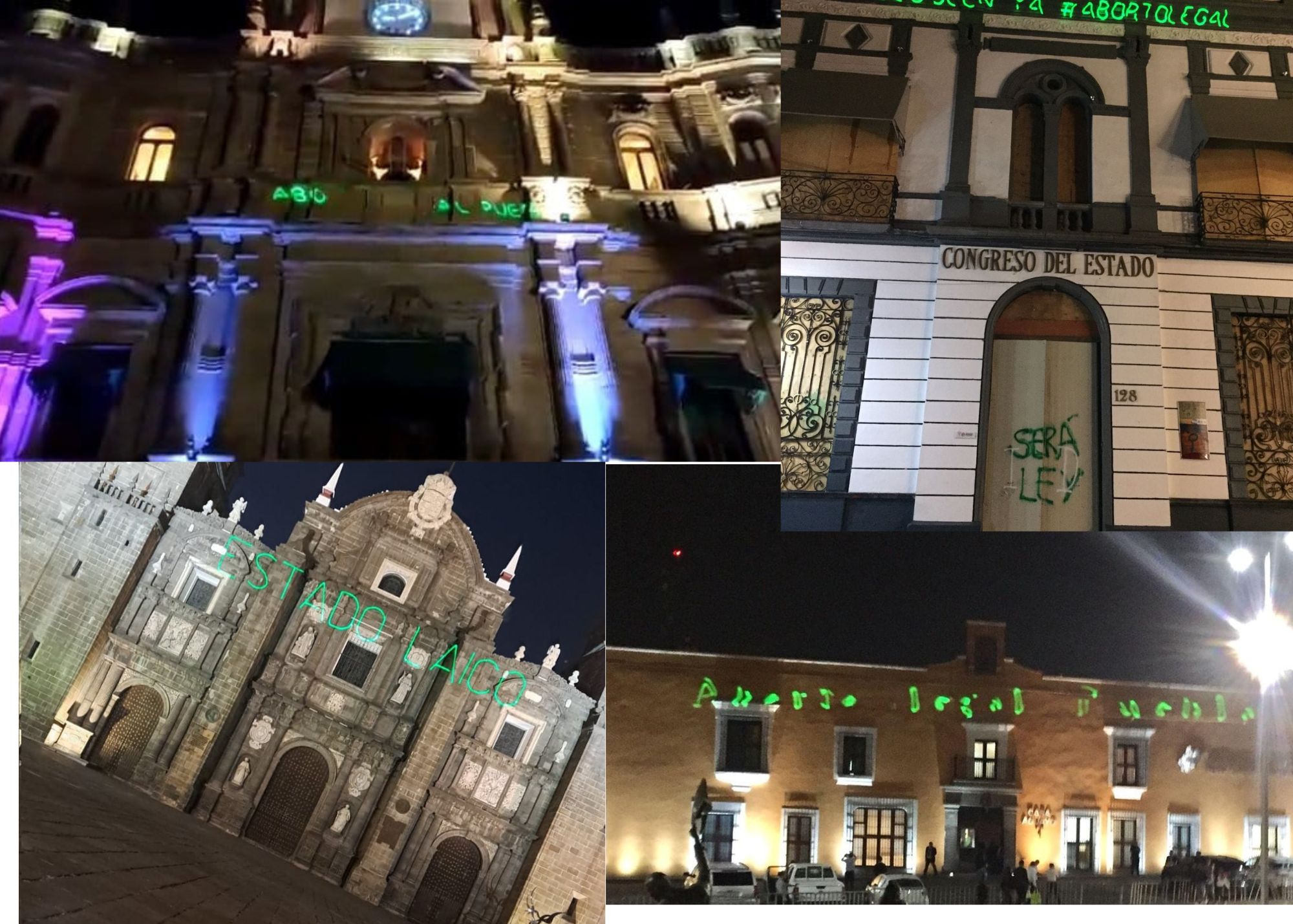 Feministas protestan con proyecciones láser sobre edificios de gobierno e iglesia exigen despenalizar el aborto