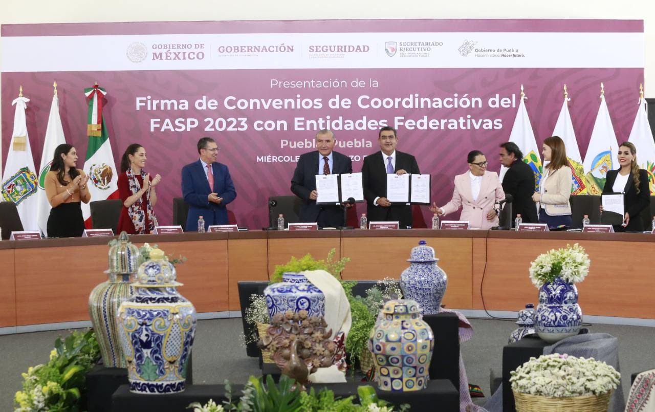 Puebla recibirá de la Federación 287 millones para seguridad pública, firman convenio de colaboración con entidades