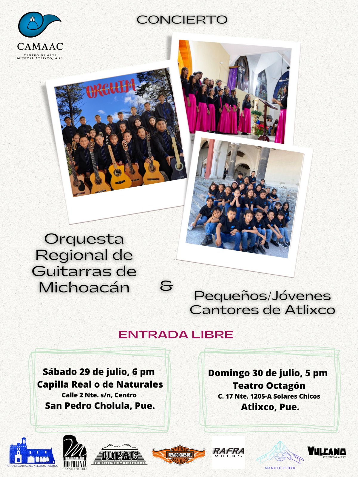 Orquesta Regional de Guitarras de Michoacán y Pequeños Cantores de Atlixco darán conciertos gratuitos