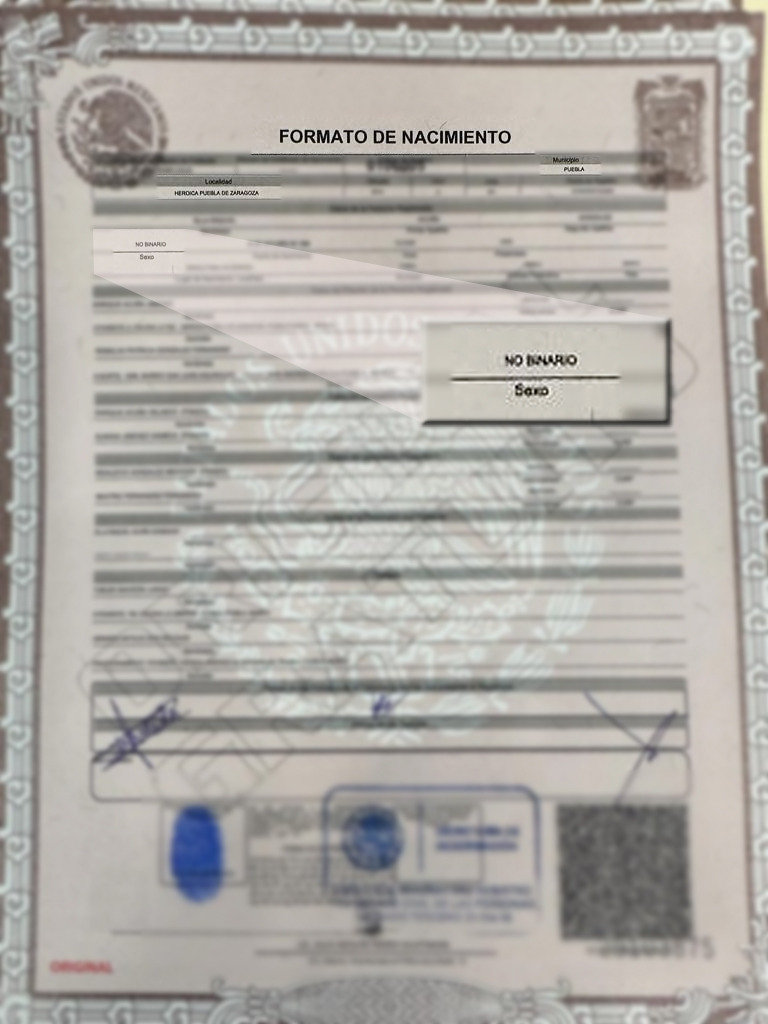 Expide Registro Civil de Puebla primera acta de nacimiento con género no binario
