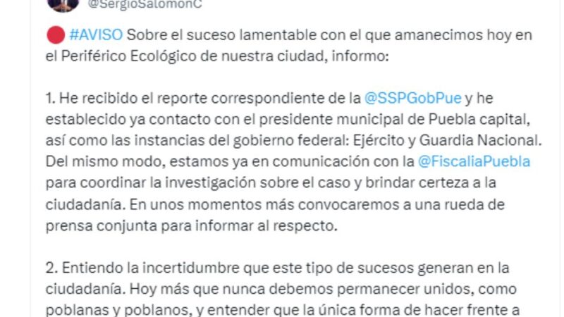 Fiscalía investiga hallazgo de restos humanos en Periférico Ecológico: Sergio Salomón