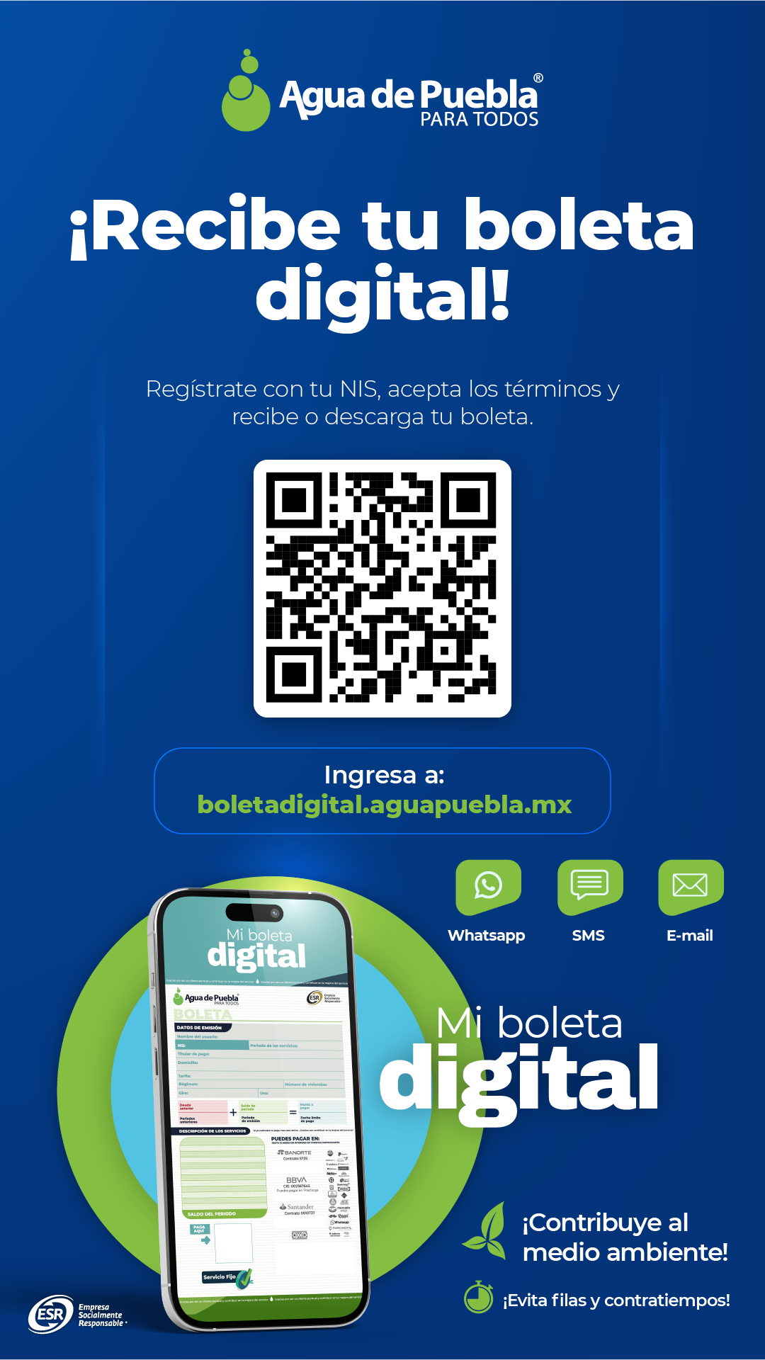 Agua de Puebla ya no te mandará el recibio para el pago, ahora será por Boleta Digital