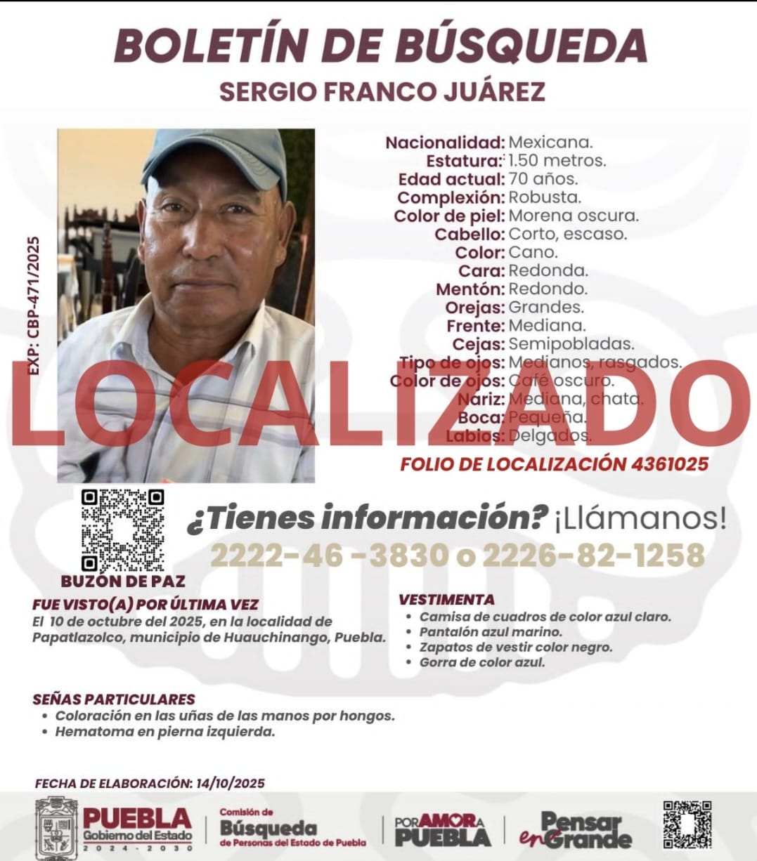 Comisión de Búsqueda localiza a una persona más en Huauchinango