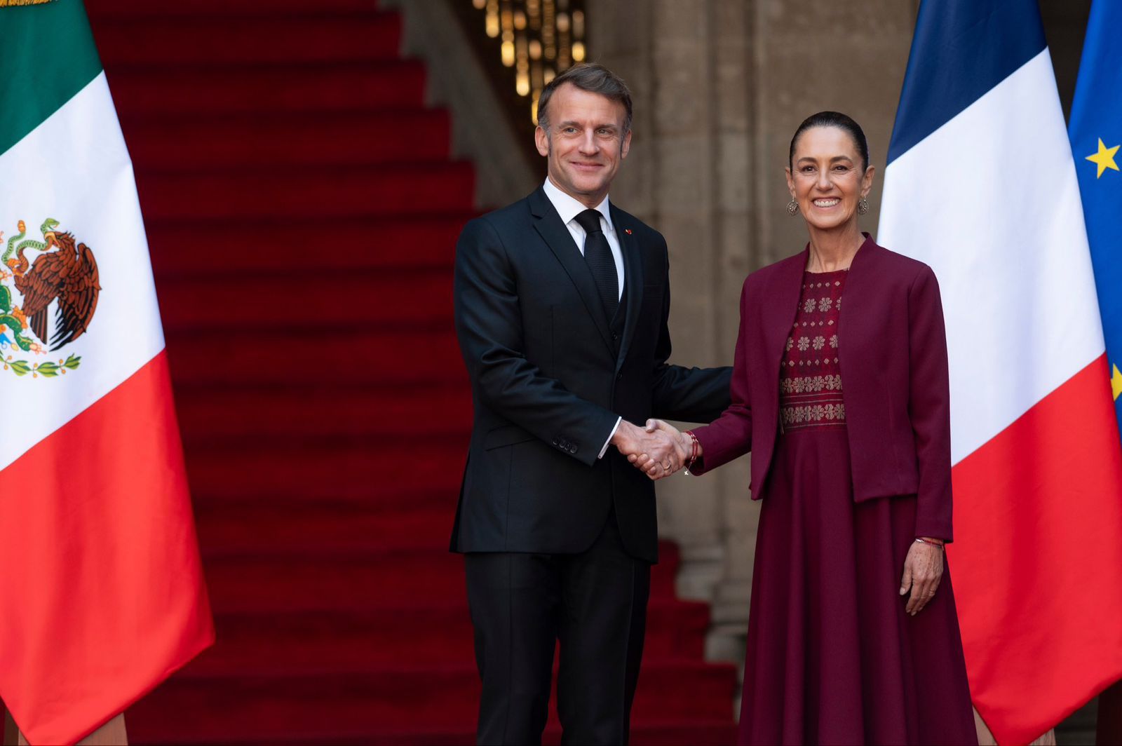 Presidenta Claudia Sheinbaum recibe en Palacio Nacional al Presidente de Francia Emmanuel Macron