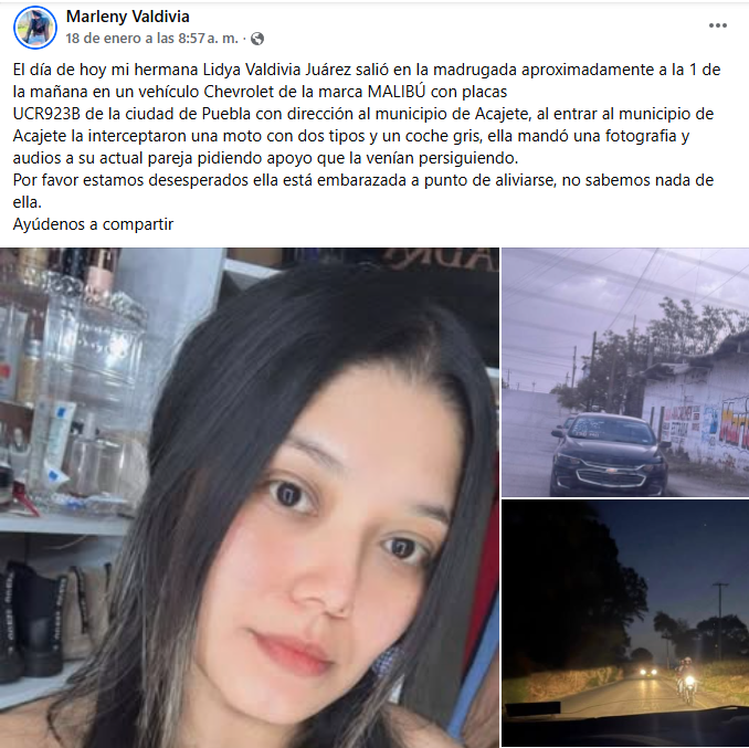 Fiscalía pide apoyo al Estado de México para localizar a Lidya Valdivia, mujer a punto de dar a luz