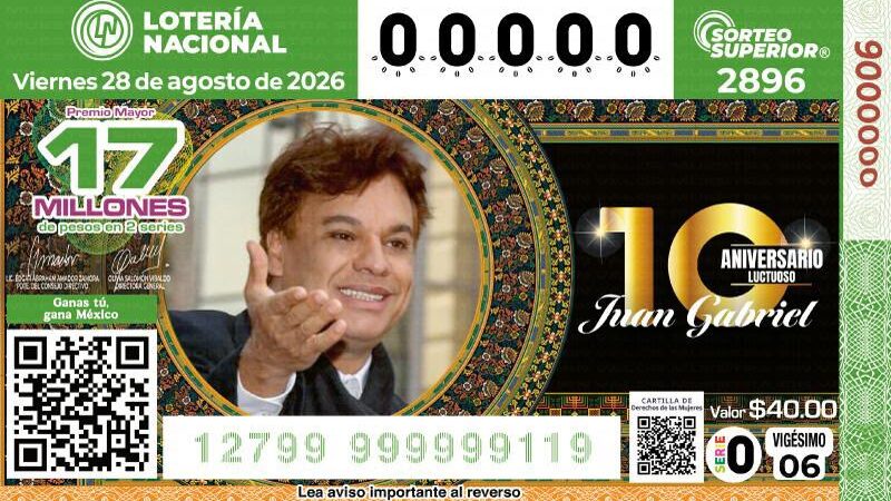 Develan billete de la Lotería Nacional en homenaje a Juan Gabriel