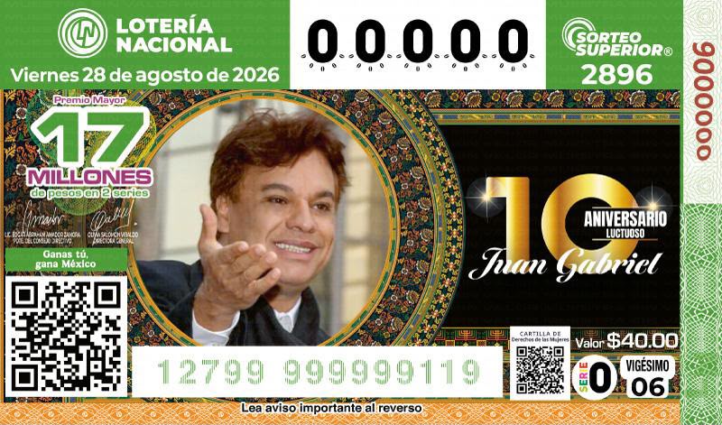 Develan billete de la Lotería Nacional en homenaje a Juan Gabriel