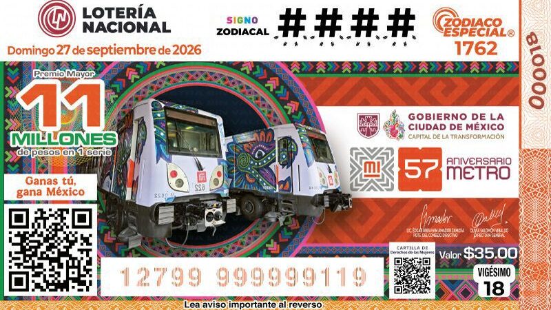 Billete conmemorativo de Lotería Nacional celebra el 57 aniversario del STC Metro de la Ciudad de México