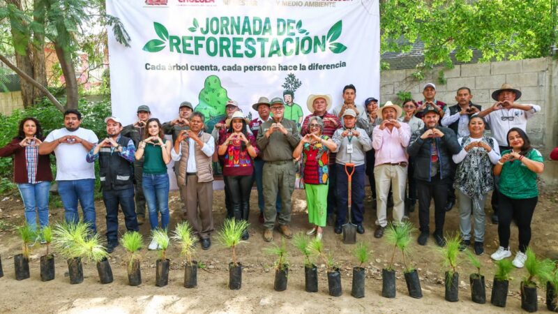 Realizan jornada de reforestación en el Cerro Zapotecas, en San Pedro Cholula