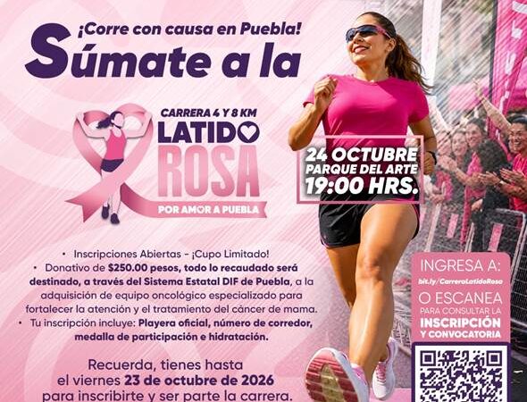 Impulsan la carrera Latido Rosa en apoyo a mujeres con cáncer en Puebla