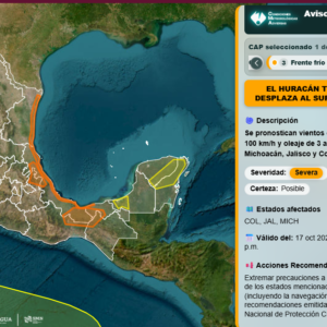 Huracán 🌀 Trudy de categoría 2 se desplaza al sur de las costas de Colima